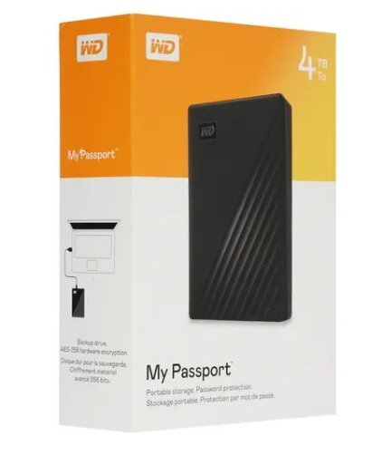 Внешний жесткий диск WD My Passport 4TB, 2.5", USB 3.0, черный, WDBPKJ0040BBK- WESN